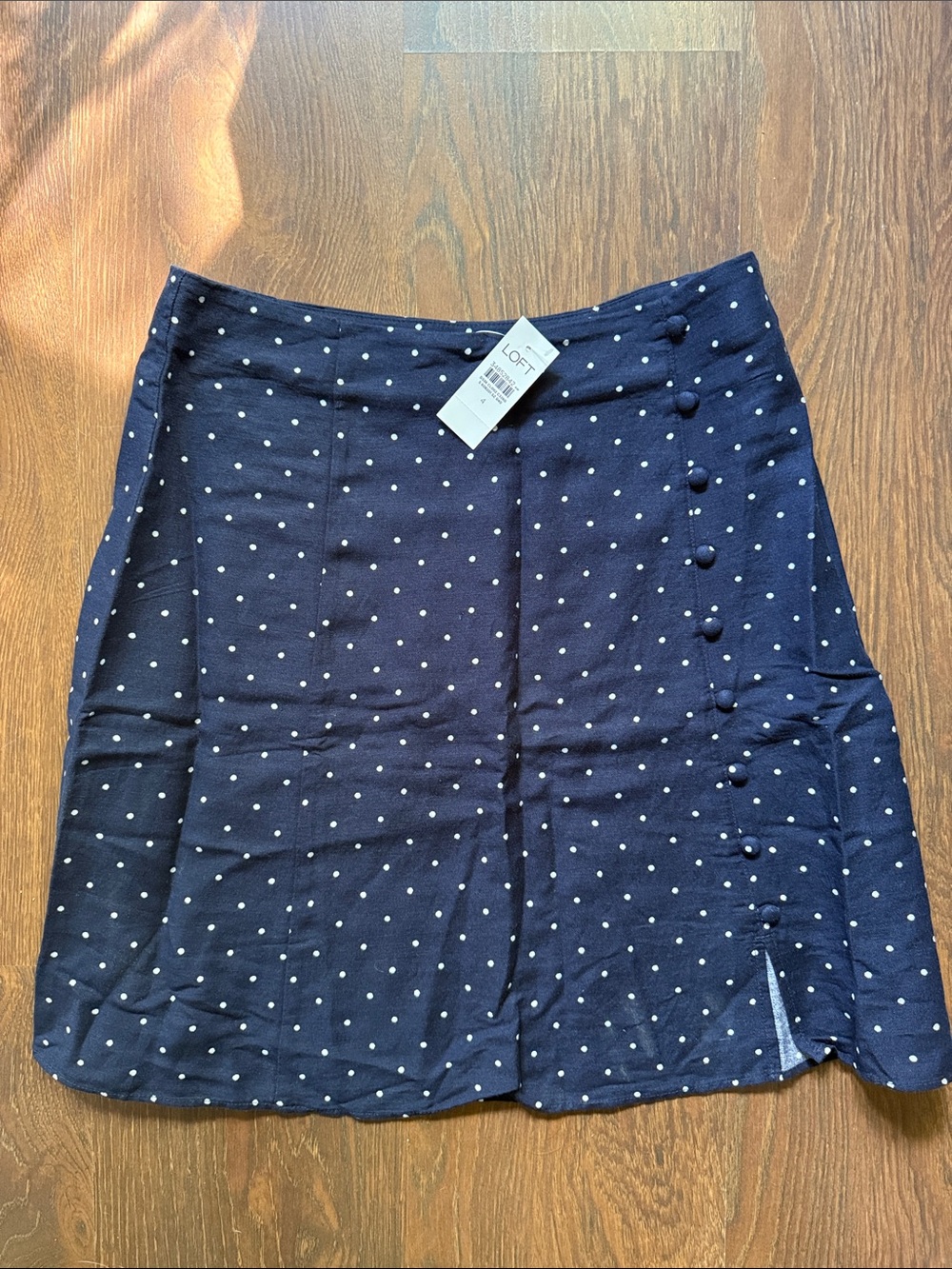 LOFT Navy and White Polka Dot Button-Accent Skirt